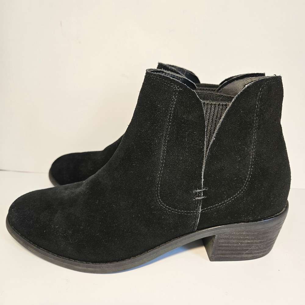 Me Too Zetti-SS Womens 7.5M Black Suede Leather Ankle‎ Boots Block Heel Booties